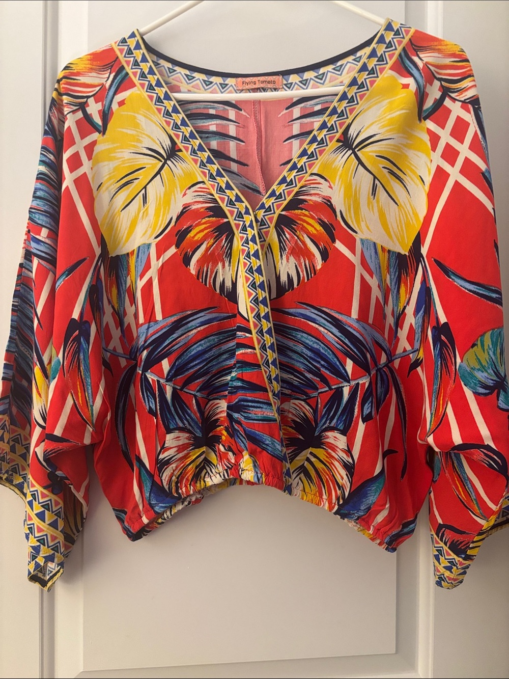 Flying Tomato Red Tropical Floral V-Neck Tunic